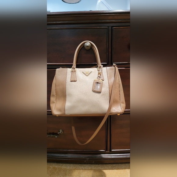 PRADA 2 Tone Saffiano Lux Double Zipper Tote - Picture 1 of 16